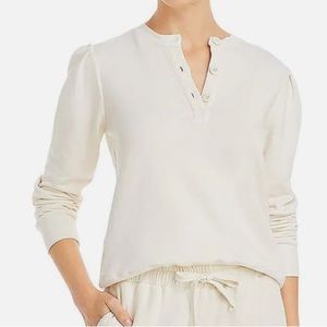 New Monrow Womens Tucked Sleeve Pullover Henley in Off White Size Medium